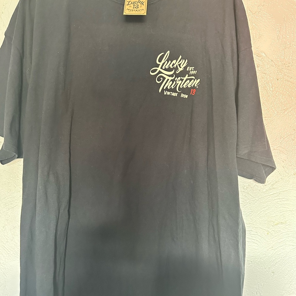 Lucky Brand Black Graphic Short Sleeve Tee with Chest Script